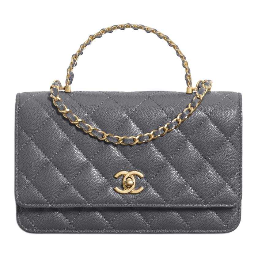 CHANEL WOC Grain Cow Leather Material Gold Metal Handbag Women's Gray