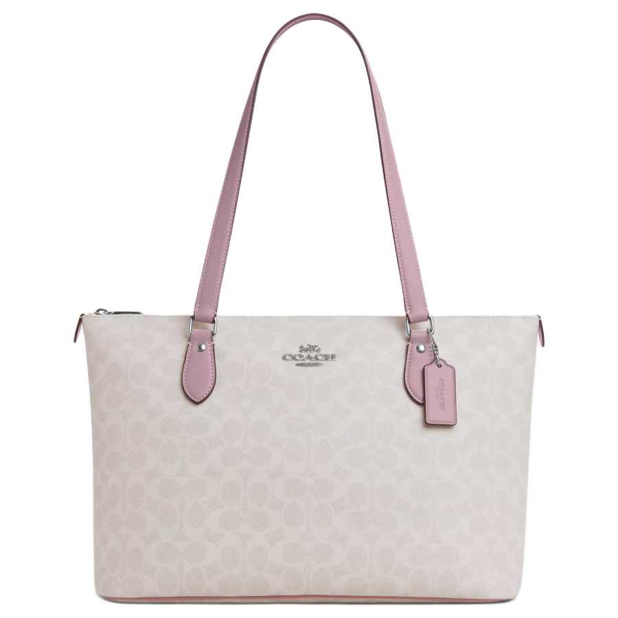 COACH GallerySignature Coated Canvas Tote Bag, Shopping Bag, Shoulder Bag Large Women's White & Pink