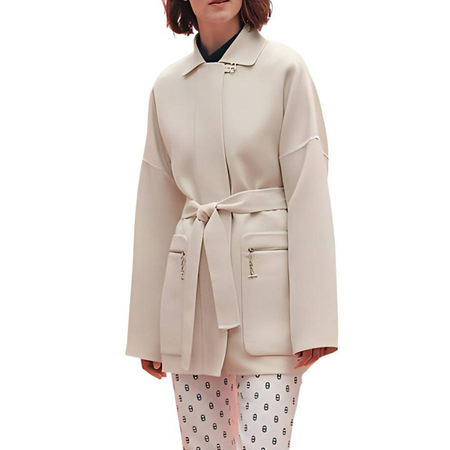 HERMES SS23 Velvet feel Coat Women's Ecru
