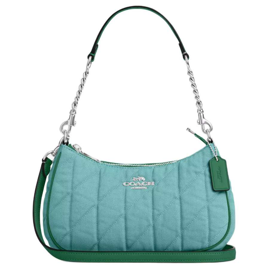 COACH Teri Denim Handbag, Shoulder Bag Medium Women's Ivy & Green