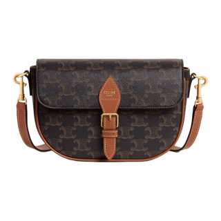 CELINE Folco Cow Leather Binding Shoulder Bag Women's Tawny