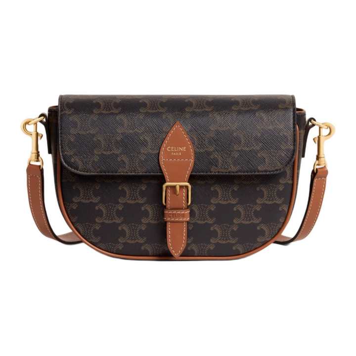 CELINE CELINE Folco Cow Leather Binding Shoulder Bag Women's Tawny