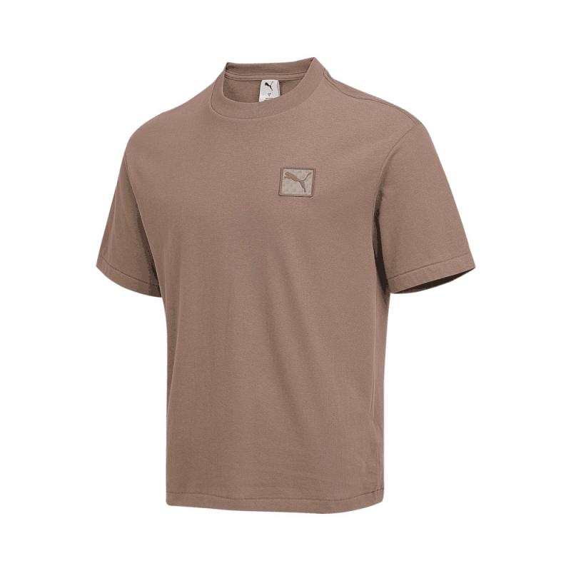 PUMA T Shirts Men's Brown Crew Neck
