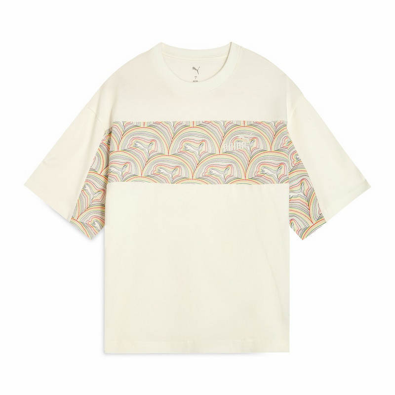 PUMA T Shirts Men's Beige Crew Neck Moderate