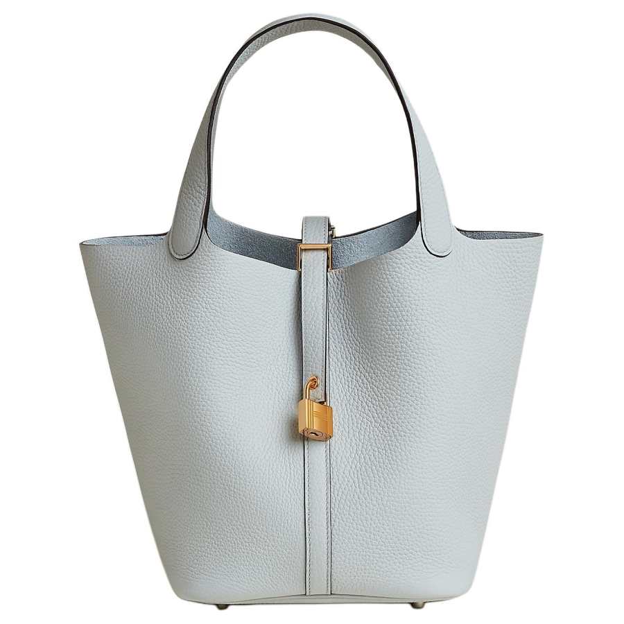 HERMES Picotin Lock Clemence Bullock Leather Basket Bag, Bucket Bag, Handbag 22 Women's 08 Bleu Pale Light Blue