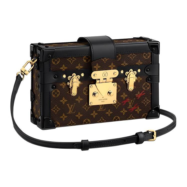 LOUIS VUITTON PETITE MALLE Coated Canvas With Calfskin Crossbody Bags Women's Black & Brown