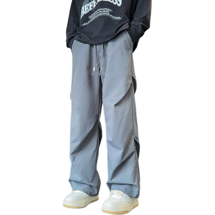 Tonlion Casual Pants Unisex Medium Gray Thin Wide Leg Pants