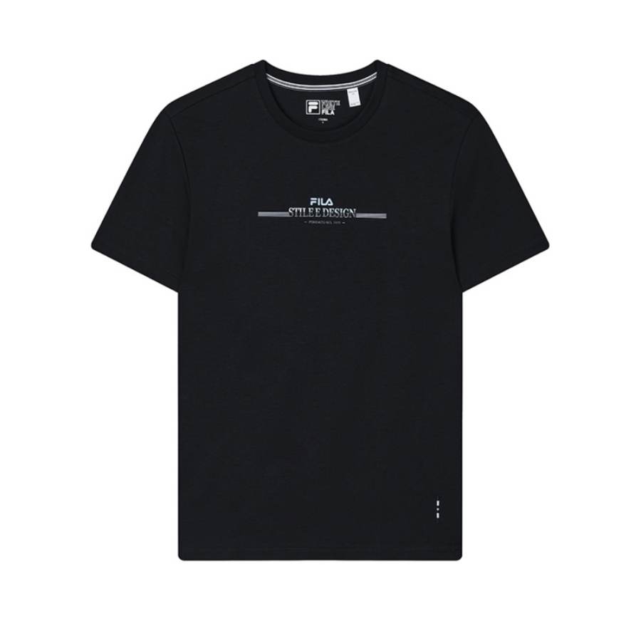 FILA WHITE T Shirts Men's Legend Blue Crew Neck Moderate Straight Fit