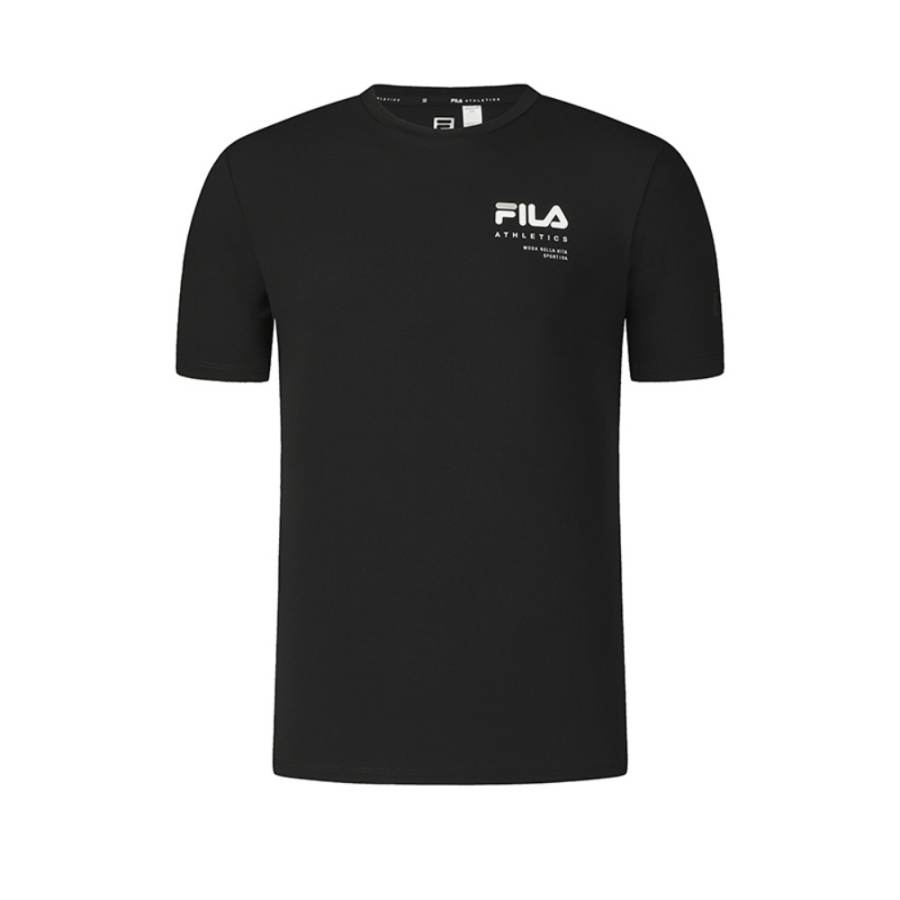 FILA Fitness T Shirts Men's Pitch Black BK Crew Neck Moderate Straight Fit
