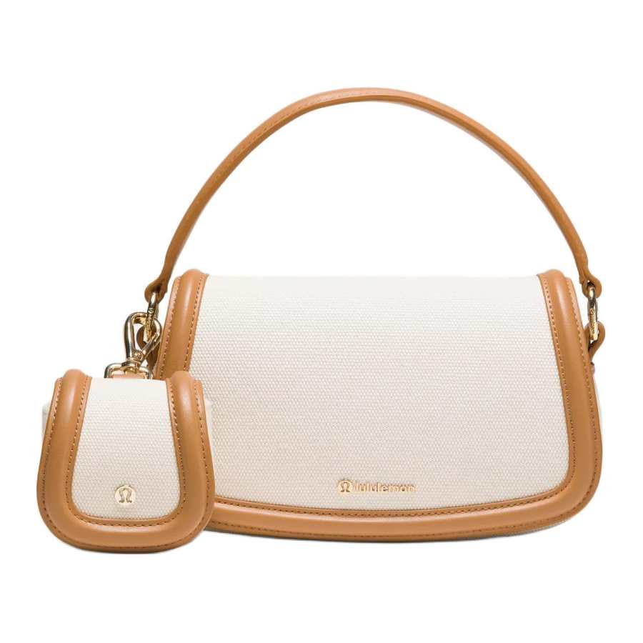 Lululemon Cotton Shoulder Bag, Crossbody Bag, Handbag Mini Women's Natural & Chestnut Brown
