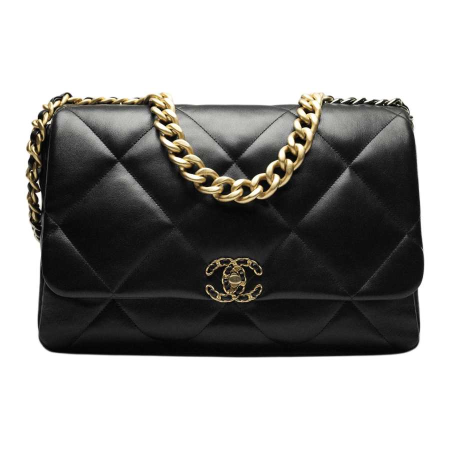 CHANEL 19Bag Bright Lambskin Flap Bag Crossbody Bag Extra Large Women's Black