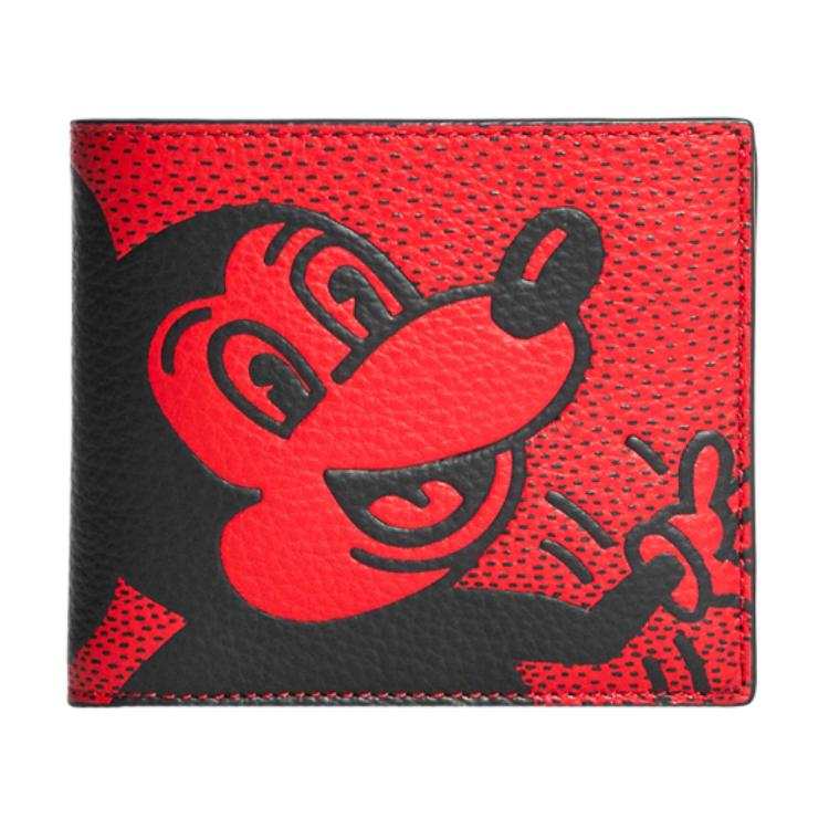 COACH Disney X Keith Haring 3 IN 1 Wallet Pebbled Leather And Calfskin Wallet Women's Red & Black