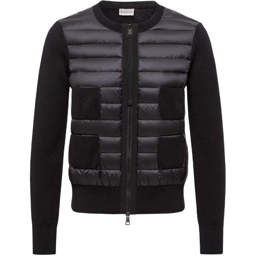 Moncler Padded Corduroy Padded Wool Zip Up Cardigan Down Jacket Women's Black