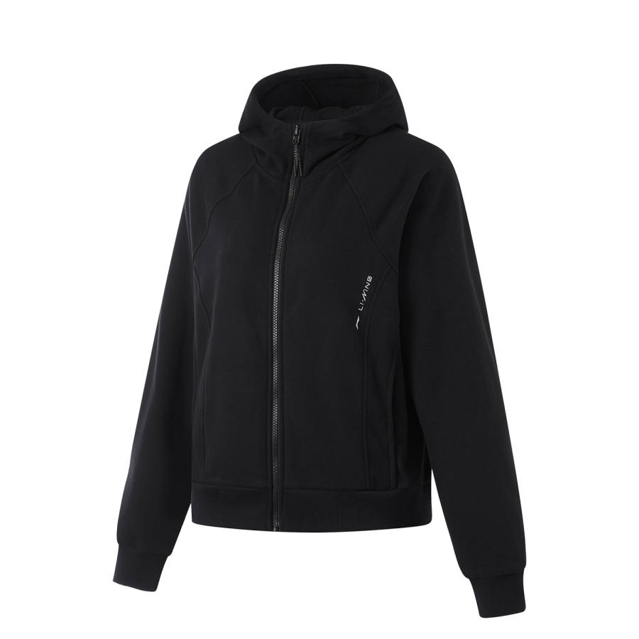 Li-Ning Li Ning Fitness Series Fleece Lined Thermal Hooded Cardigan Raglan Loose Fit Long Sleeved Sweatshirt Women's