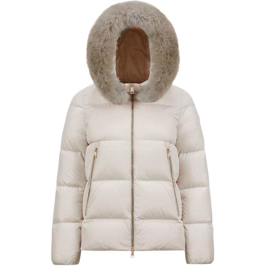 Moncler Laichefur Hooded Shearling Trimmed Short Down Jacket Down Jacket Women's White