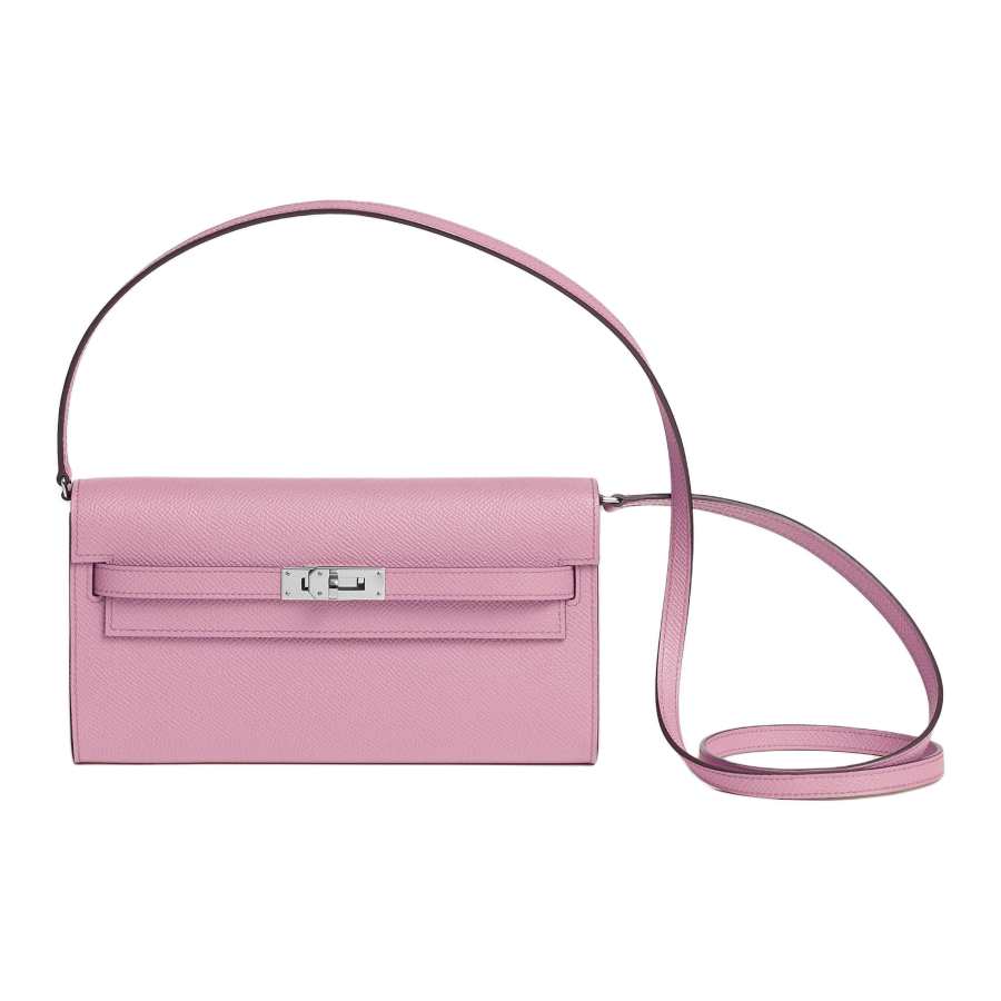 HERMES Kelly To Go Silver Tone Buckle Epsom Leather Crossbody Wallet Regular Women's X9 Mauve Sylvestre Mallow Purple