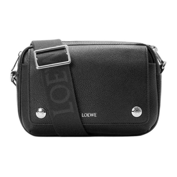LOEWE Supple Grain Calfskin Messenger Bag, Crossbody Bag, Shoulder Bag Small Men's Black