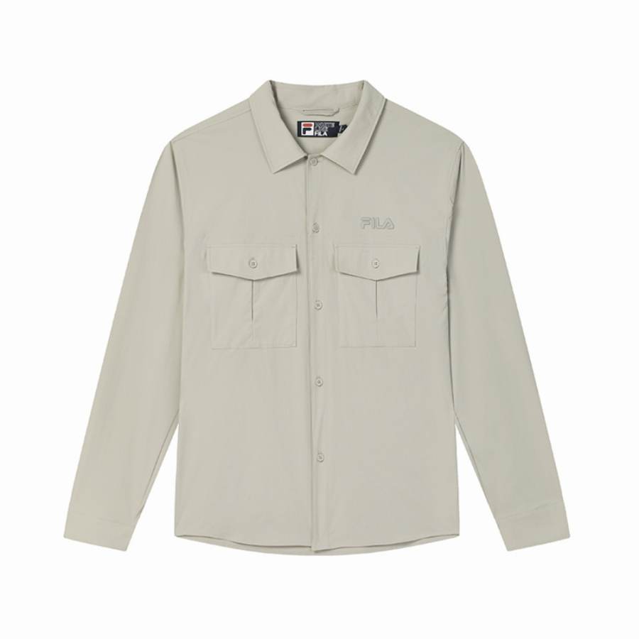 FILA Shirts Men's Rice Wood Khaki Lapel Moderate Workwear
