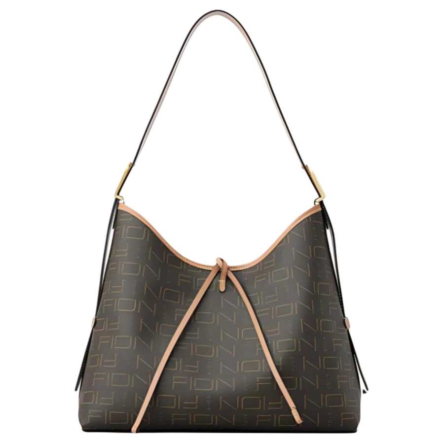 FION Coated Canvas Shoulder Bag Crossbody Bag Medium Large Women's