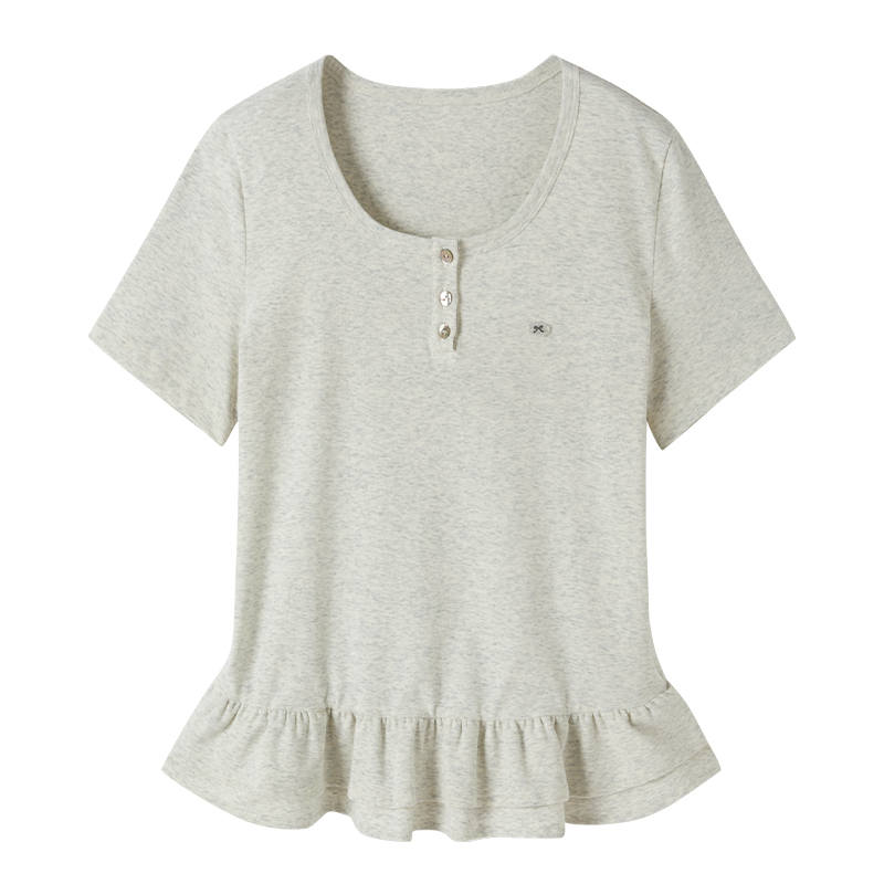 XIANGYING T Shirts Women's Light Gray U Neck Moderate Other