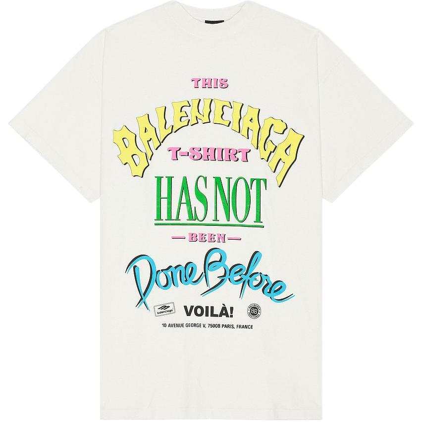 Balenciaga Logo Letter Print Long Crew Neck Short Sleeved SS24 T Shirt Loose Fit Unisex White
