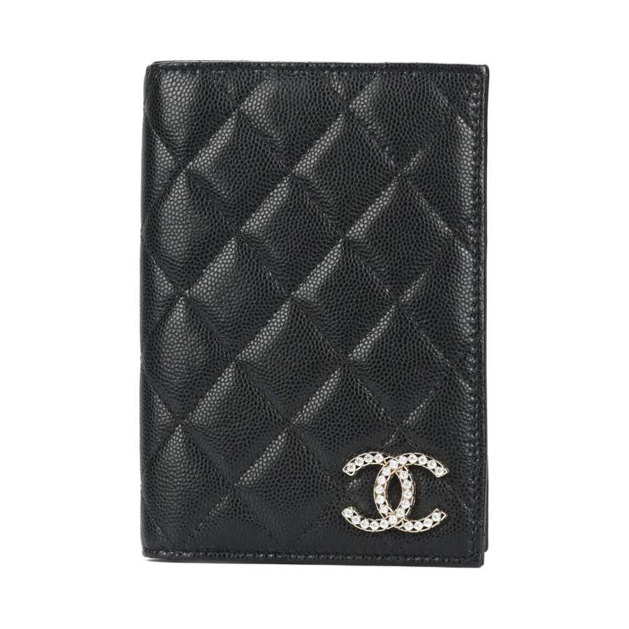 CHANEL Cow Leather Passport Holder, Wallet, Card Holder Women's Black