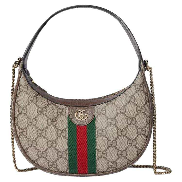 GUCCI Ophidia Leather Finish One Shoulder Handbag Small Women's Beige & Brown