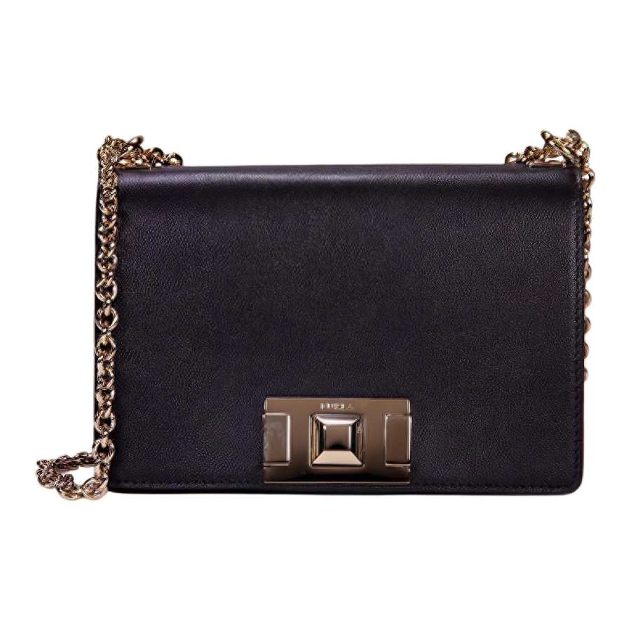 Furla Mimi Collection Cow Leather Small Square Bag Shoulder Bag, Crossbody Bag Mini Women's Black