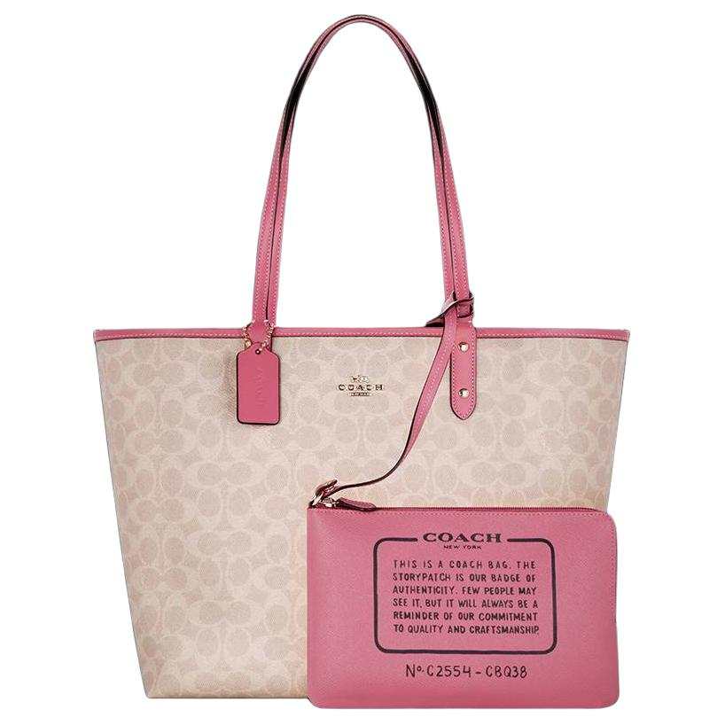 COACH City PVC Shoulder Bag Large Women's Khaki & Pink
