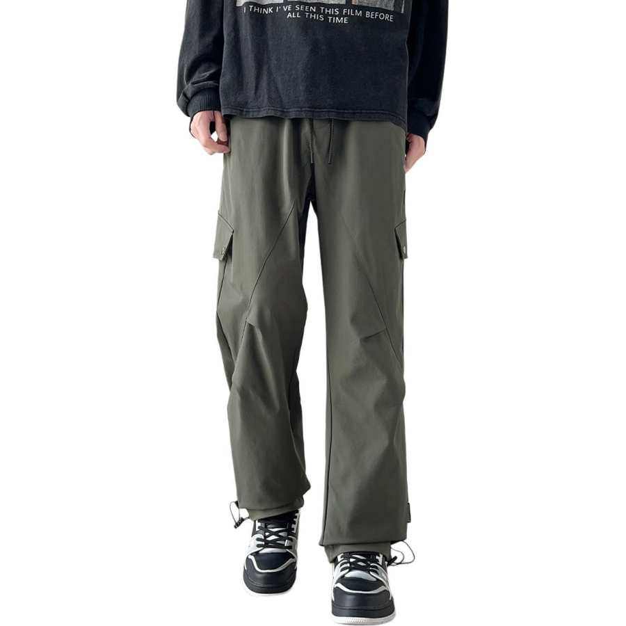 Tonlion Casual Pants Unisex Light Green Gray Moderate Wide Leg Pants