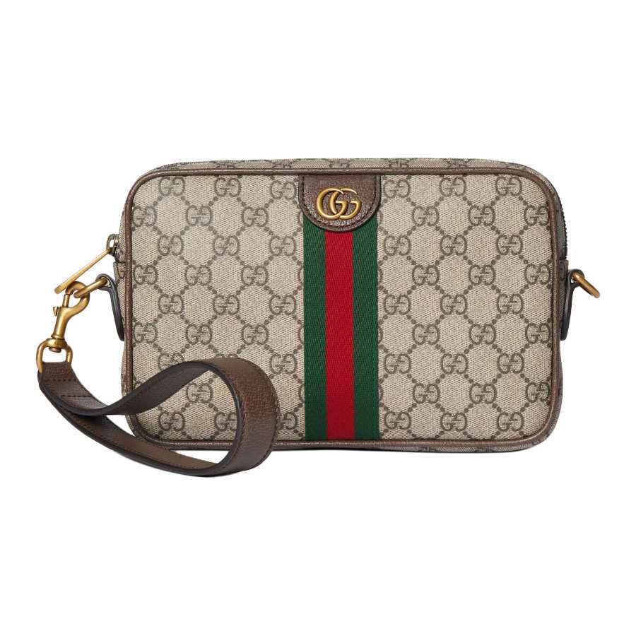 GUCCI Ophidia Coated Fabric Shoulder Bag, Crossbody Bag Small Men's Beige & Dark Brown