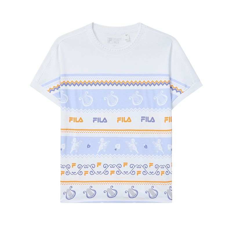 FILA T Shirts Women's All Over Print Crew Neck Moderate Straight Fit