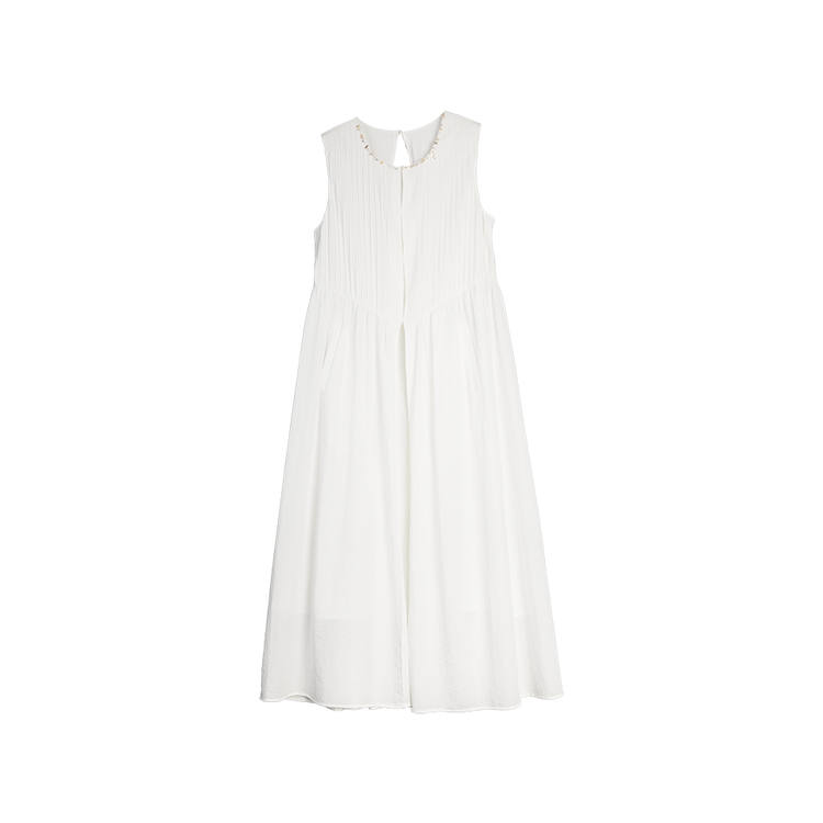ELLE Sleeveless Dresses Women's White Crew Neck Moderate Long