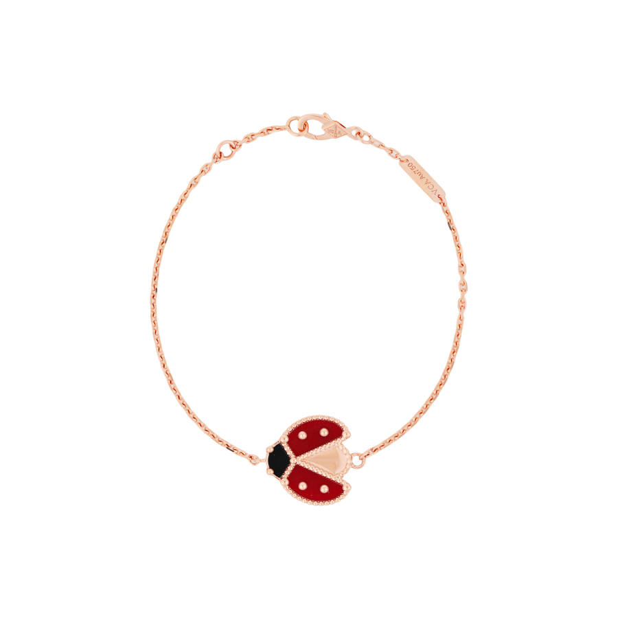 Van Cleef & Arpels Lucky Spring Collection 18K Gold Red Agate & Onyx Bracelets Unisex Rose Gold/Red