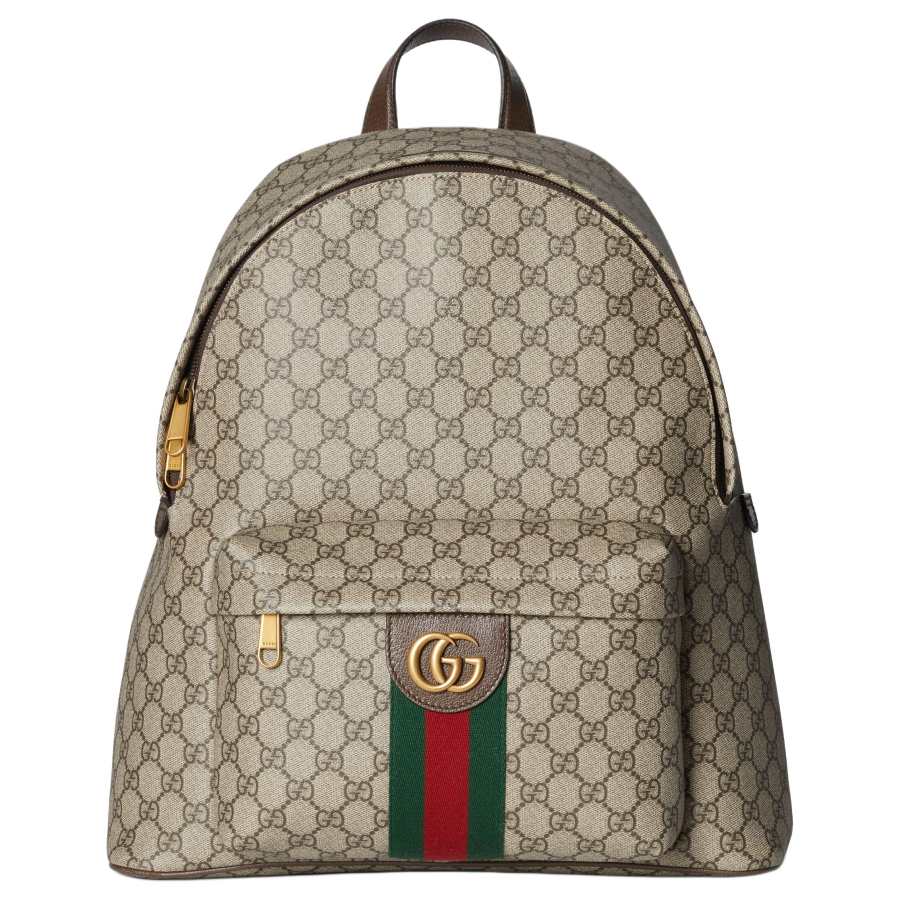 GUCCI Ophidia Coated Fabric Backpack Men's Beige & Dark Brown