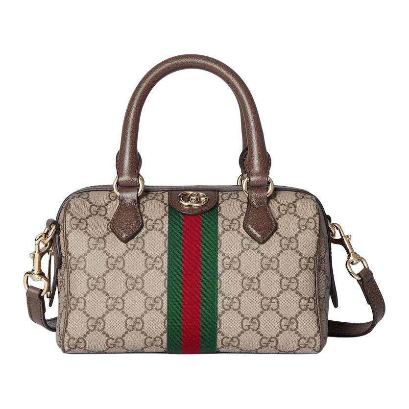 GUCCI Ophidia Canvas With Leather Boston Bag, One Shoulder Handbag Small Women's Beige Brown