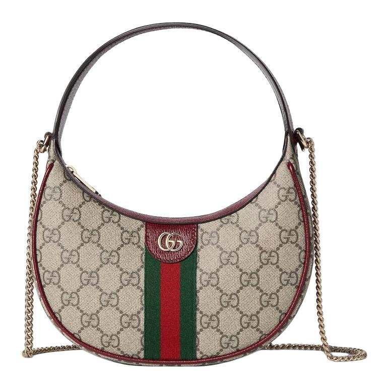 GUCCI Ophidia Canvas With Leather One Shoulder Handbag Small Women's Beige & Brown