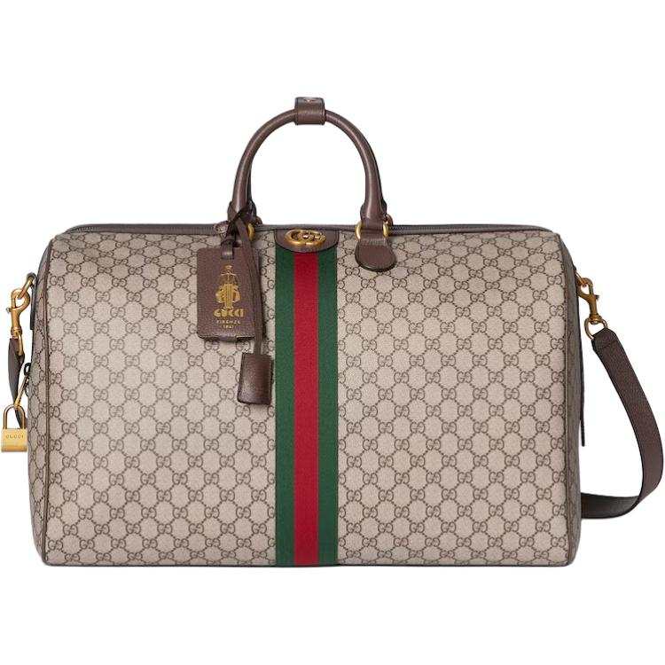 GUCCI Savoy 30L Canvas With Leather Travel Bag Men's Beige & Dark Brown