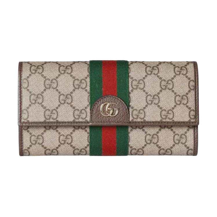 GUCCI Ophidia Canvas Wallet Women's Beige & Dark Brown
