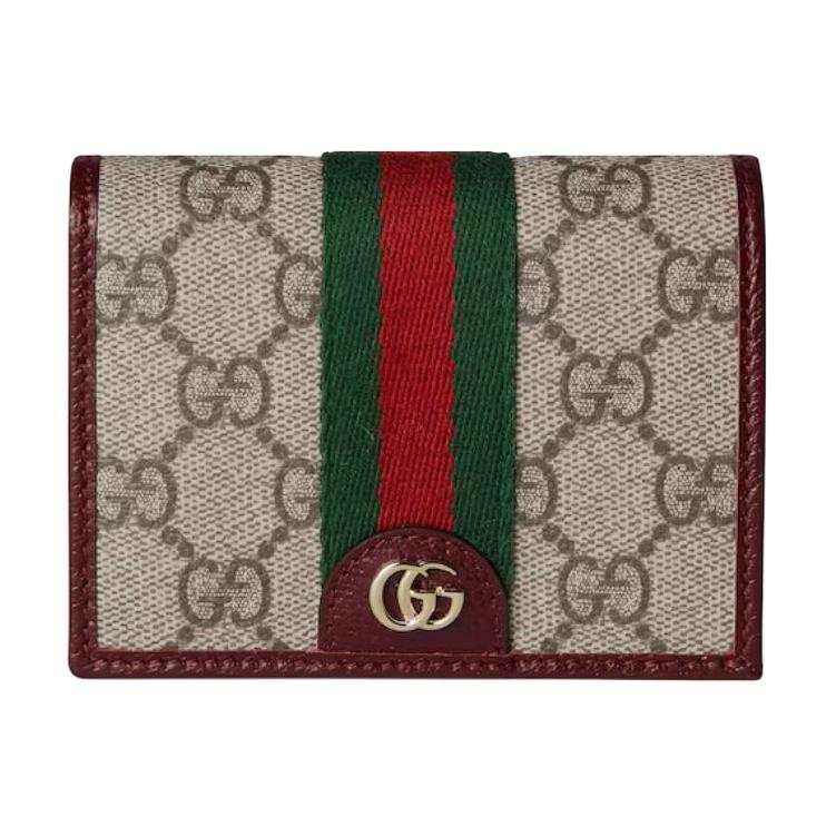 GUCCI Ophidia Canvas With Leather Wallet Small Women's Beige & Dark Brown