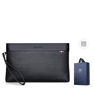 WILLIAMPOLO Top Grain Cow Leather Envelope Bag, Clutch Large Men's Black