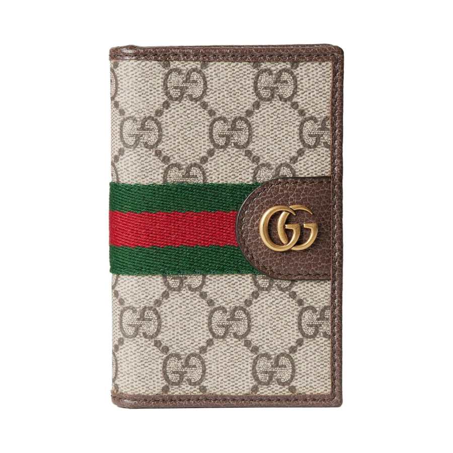 GUCCI Ophidia Coated Fabric Card Holder Men's Beige & Dark Brown
