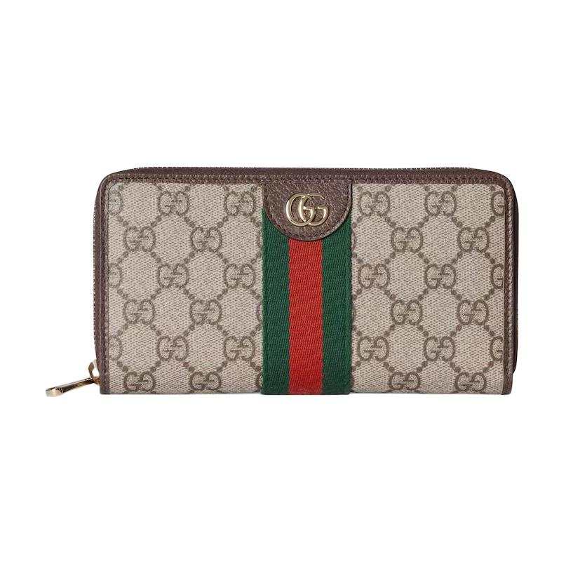 GUCCI Ophidia Canvas With Leather Wallet Women's Beige & Dark Brown