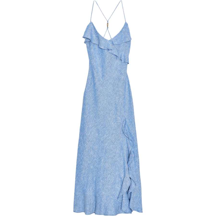 ZARA Slip Dresses Women's Light Blue V Neck Moderate Mid Length