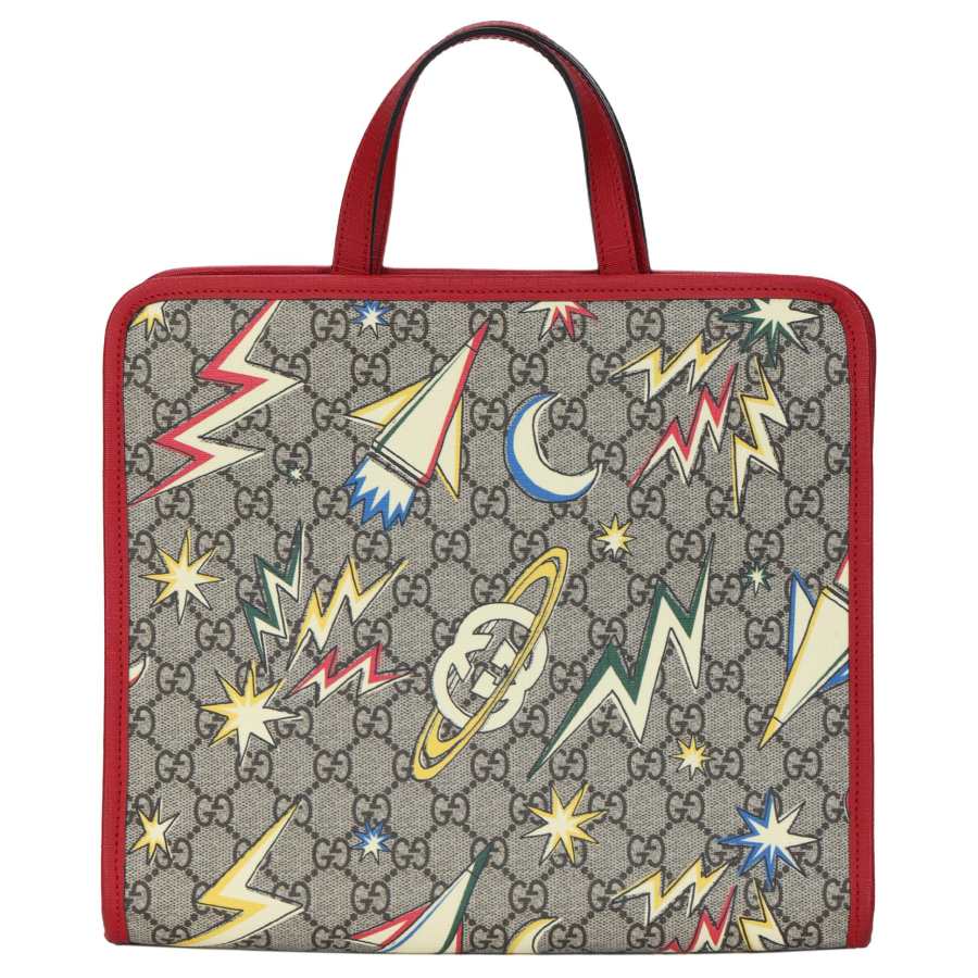 GUCCI Canvas With Leather Tote Bag, Shopping Bag, Handbag, Kids' Bag Kids' Ebony/Red