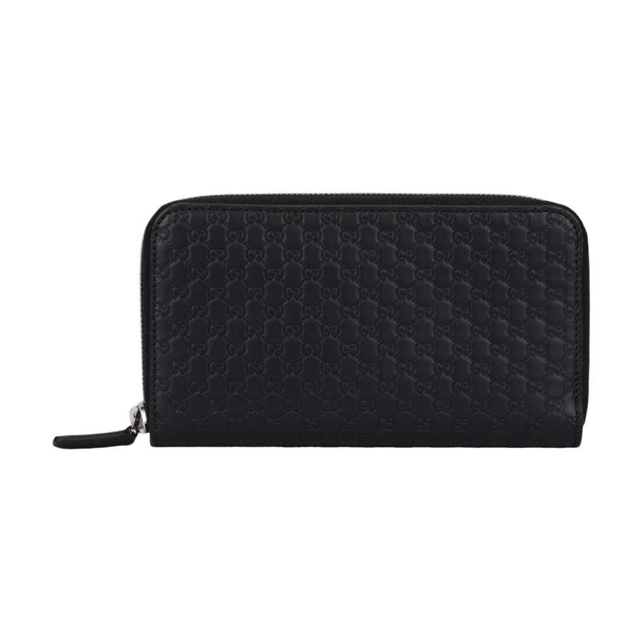 GUCCI GUCCI BLACK LEATHER ZIP AROUND LONG WALLET