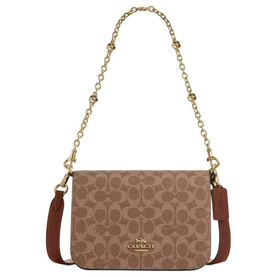 COACH Quinn Coated Canvas Shoulder Bag Small Women's Tan