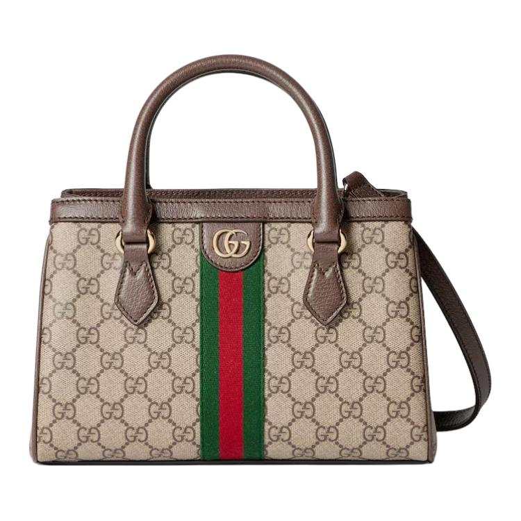 GUCCI Ophidia Canvas Tote Bag, Shopping Bag, Handbag Small Women's Beige & Dark Brown