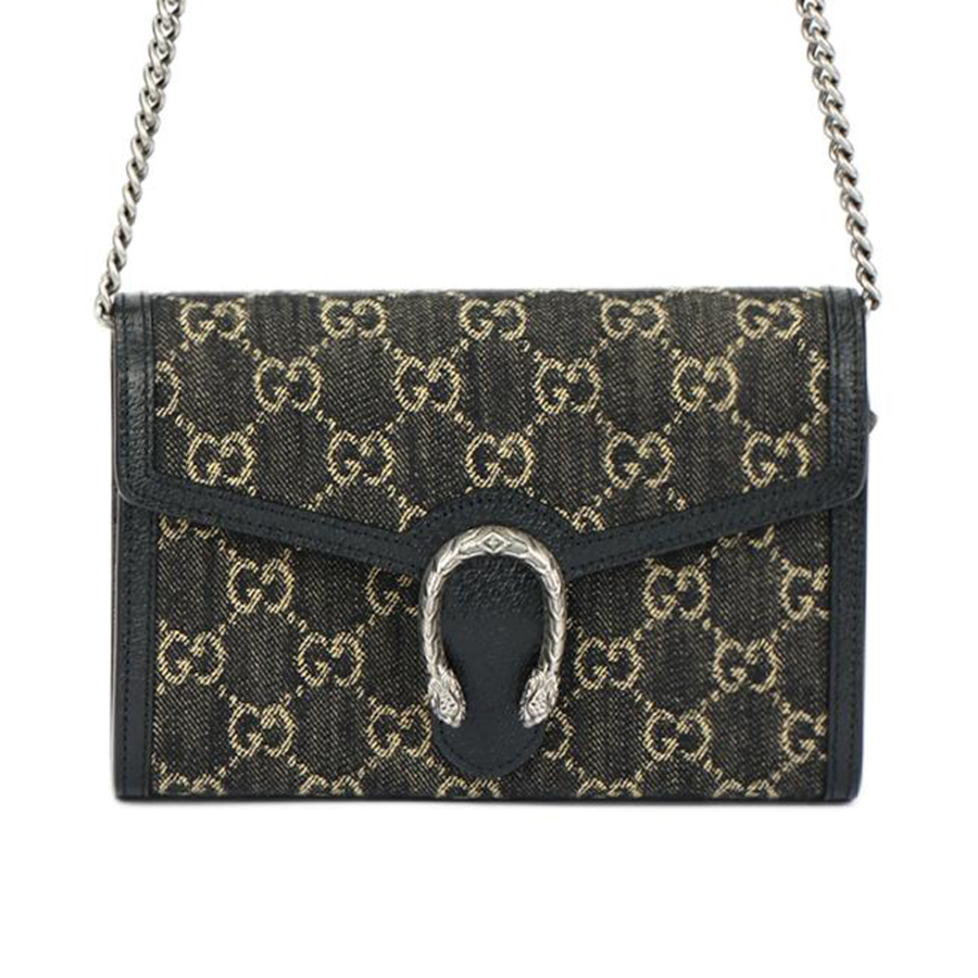 GUCCI Dionysus Denim Jacquard Fabric With Leather Crossbody Bag Regular Black