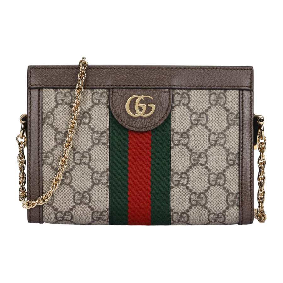 GUCCI Ophidia Canvas With Leather Crossbody Bag, Shoulder Bag Mini Women's Ebony & Brown